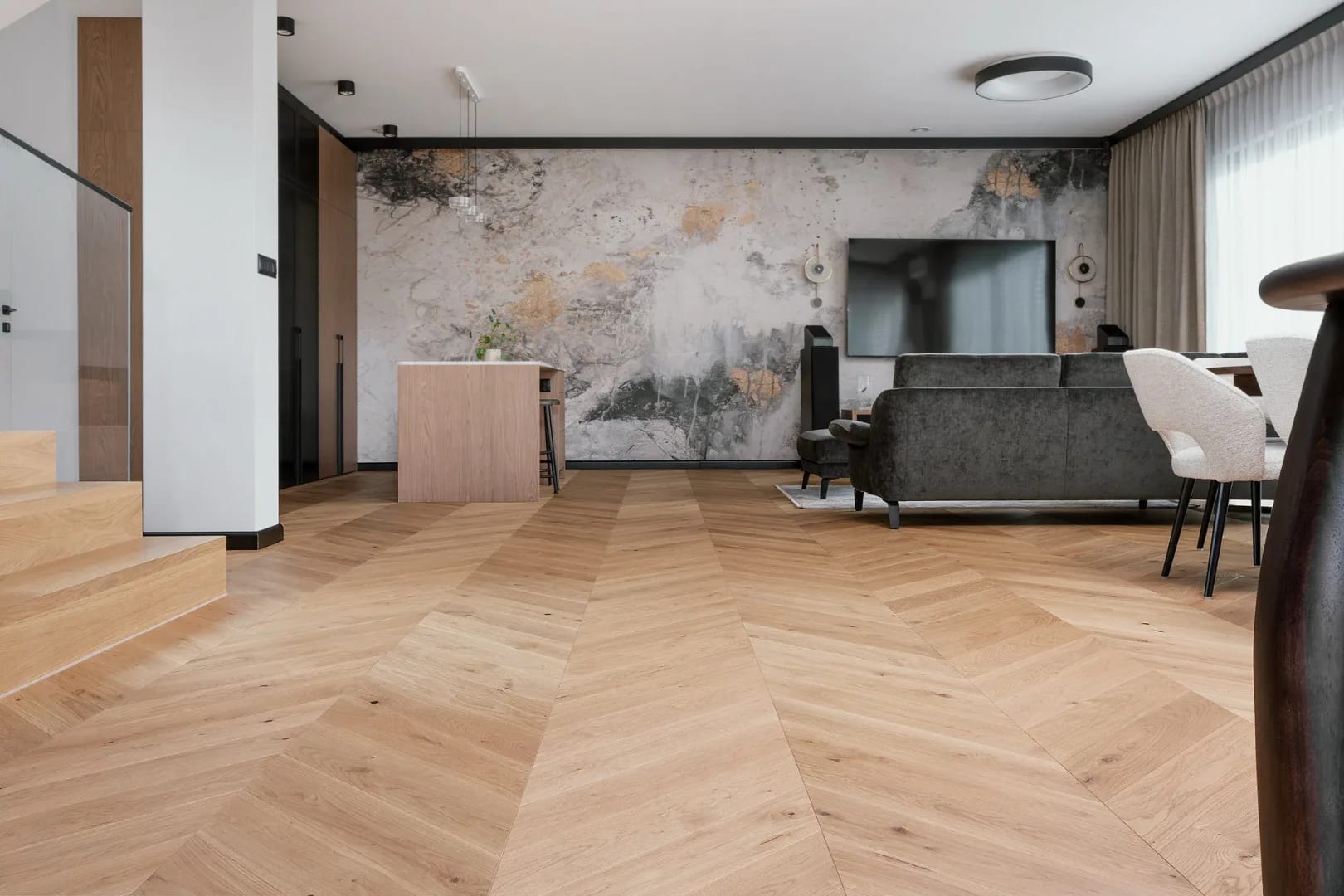 Creme Oak in French herringbone